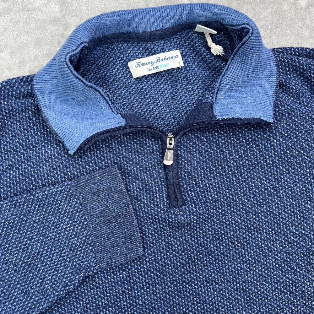 Tommy Bahama Coolside Legend Sweater Mens Large Navy Blue Half Zip‎ IslandZone